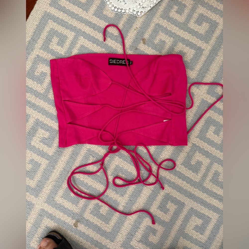 SIEDRES Fuchsia Lace-Up Crop Top